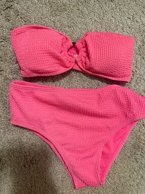 Pink Textured Bandeau Bikini Set